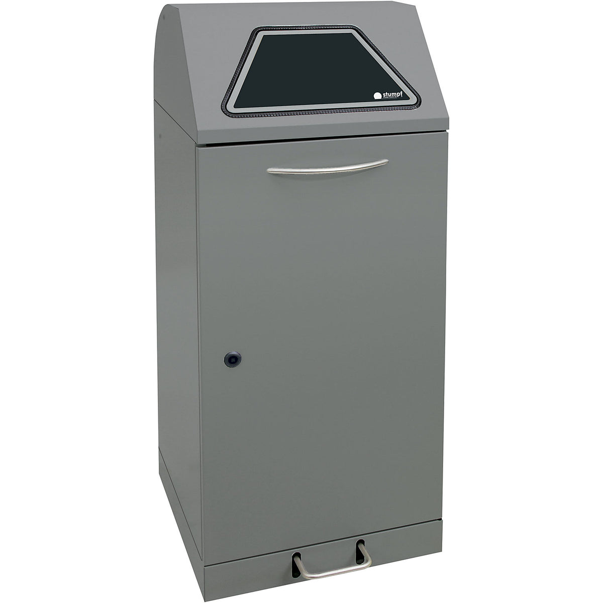 Recyclable waste collector with pedal, with waste sack holder, capacity 120 l, grey aluminium/textured.