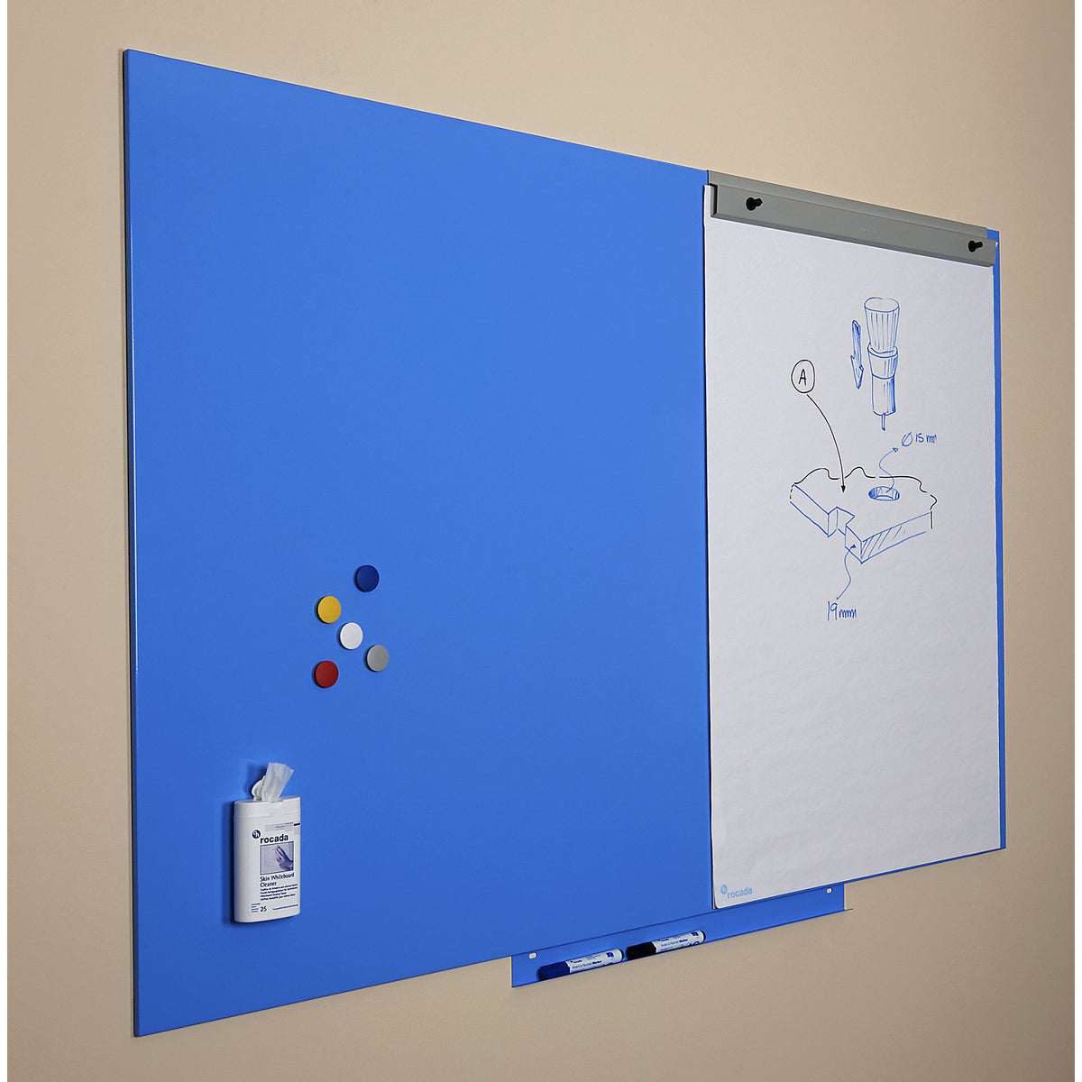 Skincolor whiteboard, BASIC version - sheet steel, painted, WxH 1000 x 1500 mm, pastel blue.