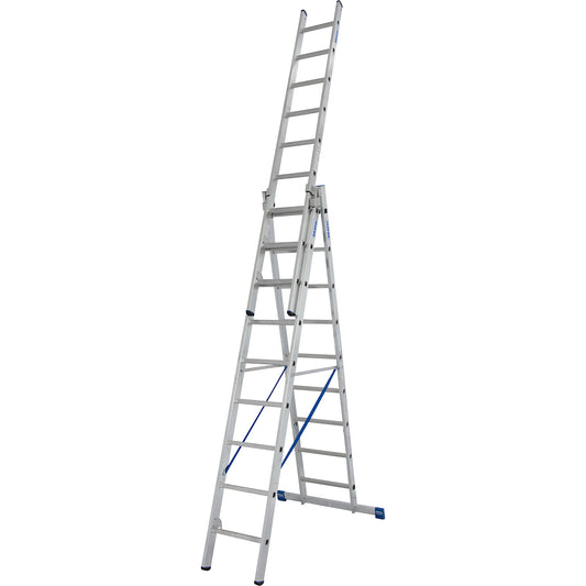 Multi-purpose ladder, 3 parts, with removable ladder element, 3 x 9 rungs.