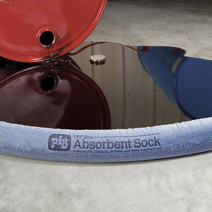 BLUE universal absorbent sheeting sock, length 1220 mm, Ø 80 mm, pack of 12.