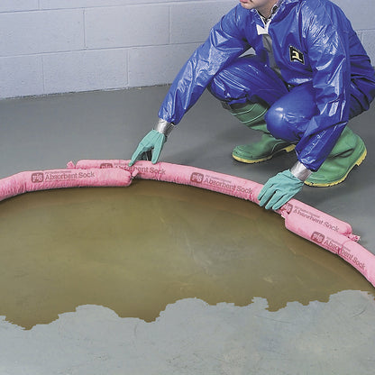 HazMat absorbent sheeting sock for chemicals, length 1.17 m, pack of 12, absorbs 36 l/pack.