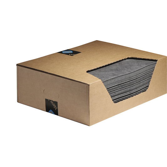 Universal absorbent sheeting, pack of 100, in a dispenser box, lightweight version, WxL 380 x 510 mm.