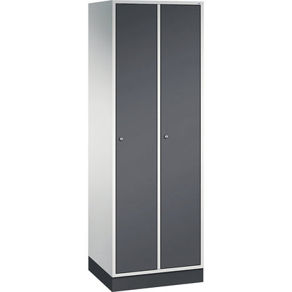 Intro clothes locker, width 620 mm, 2 compartments, light grey body, black grey doors.