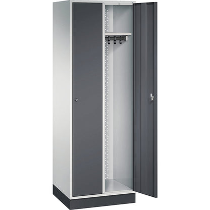 Intro clothes locker, width 620 mm, 2 compartments, light grey body, black grey doors.