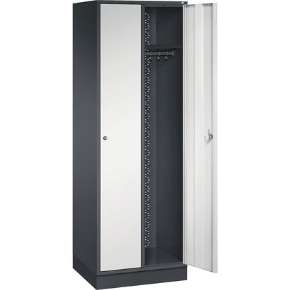 Intro clothes locker, width 620 mm, 2 compartments, black grey body, light grey doors.