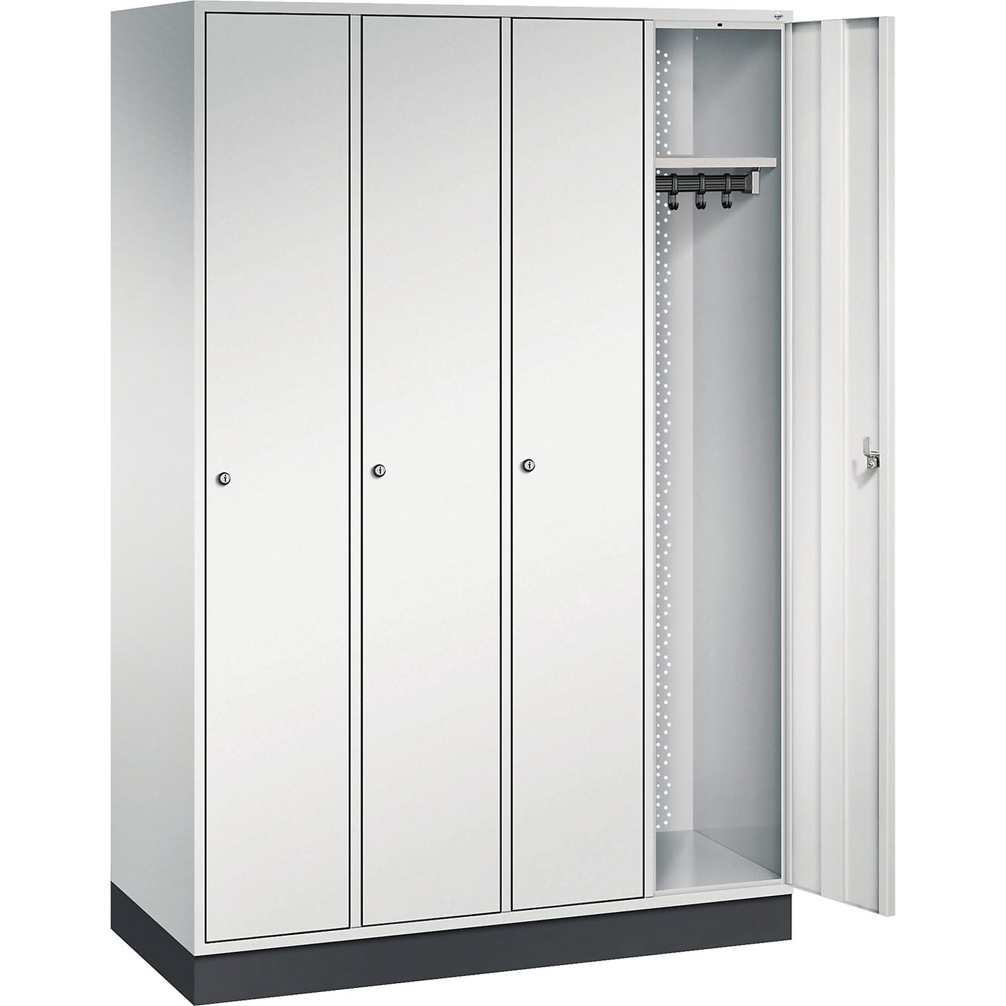 Intro clothes locker, width 1220 mm, 4 compartments, light grey body, light grey doors.