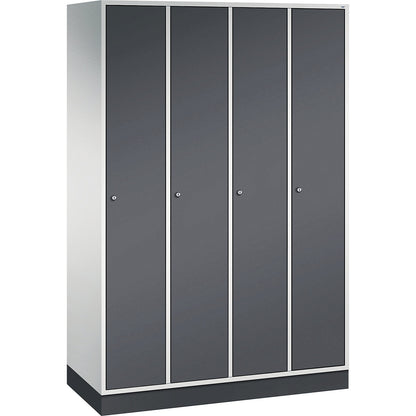 Intro clothes locker, width 1220 mm, 4 compartments, light grey body, black grey doors.