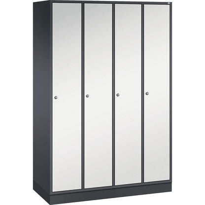 Intro clothes locker, width 1220 mm, 4 compartments, black grey body, light grey doors.
