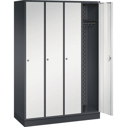 Intro clothes locker, width 1220 mm, 4 compartments, black grey body, light grey doors.
