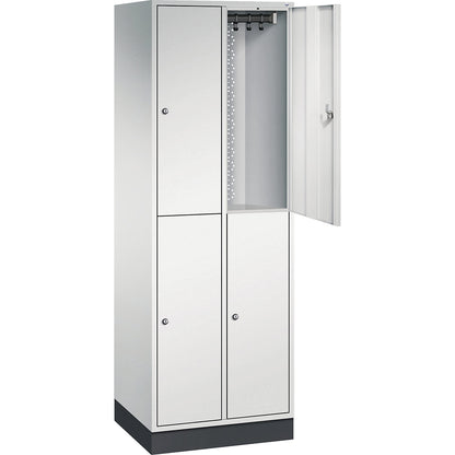 Intro double deck clothes lockers, 2 compartments, light grey, WxD 620 x 500 mm.