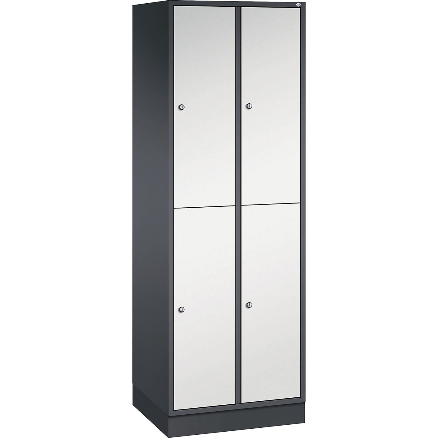 Intro double deck clothes lockers, 2 compartments, black grey / light grey, WxD 620 x 500 mm.