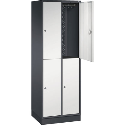 Intro double deck clothes lockers, 2 compartments, black grey / light grey, WxD 620 x 500 mm.
