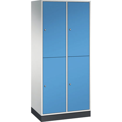 Intro double deck clothes lockers, 2 compartments, light grey / light blue, WxD 820 x 500 mm.