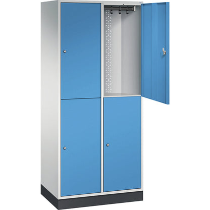 Intro double deck clothes lockers, 2 compartments, light grey / light blue, WxD 820 x 500 mm.