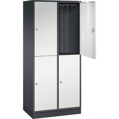 Intro double deck clothes lockers, 2 compartments, black grey / light grey, WxD 820 x 500 mm.