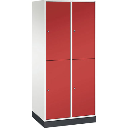 Intro double deck clothes lockers, 2 compartments, pure white / flame red, WxD 820 x 600 mm.
