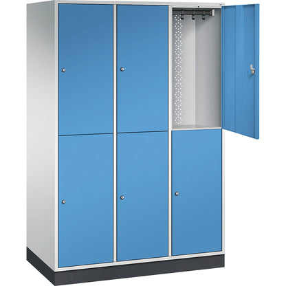 Intro double deck clothes lockers, 3 compartments, light grey / light blue, WxD 1220 x 600 mm.