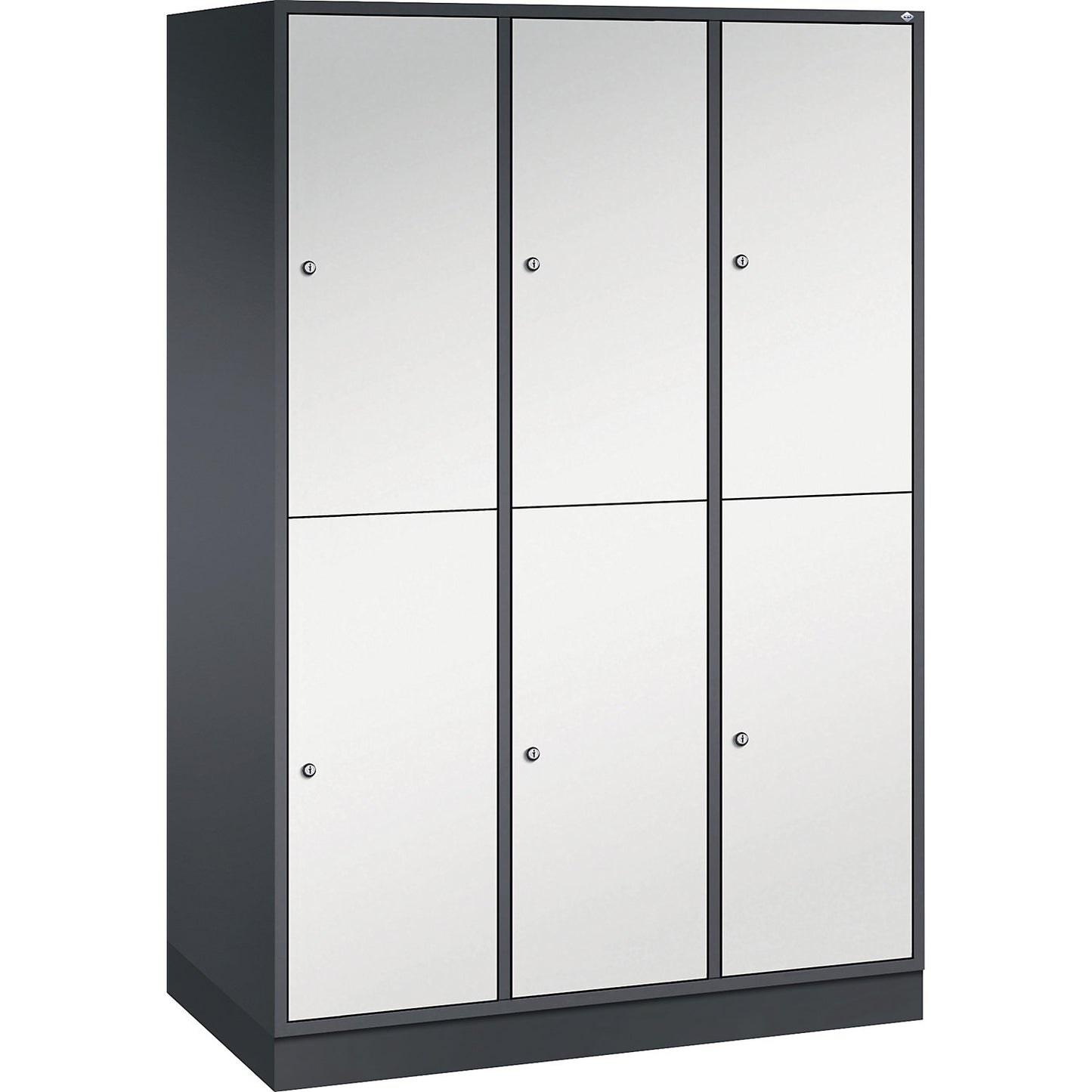 Intro double deck clothes lockers, 3 compartments, black grey / light grey, WxD 1220 x 600 mm.