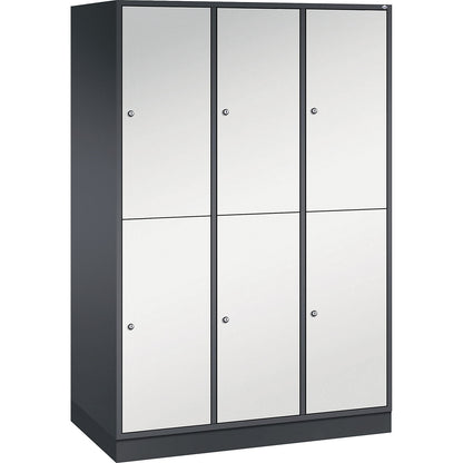 Intro double deck clothes lockers, 3 compartments, black grey / light grey, WxD 1220 x 600 mm.