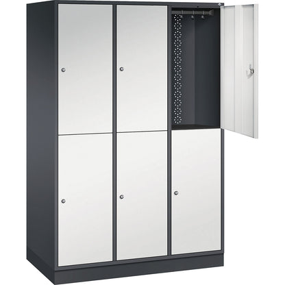 Intro double deck clothes lockers, 3 compartments, black grey / light grey, WxD 1220 x 600 mm.