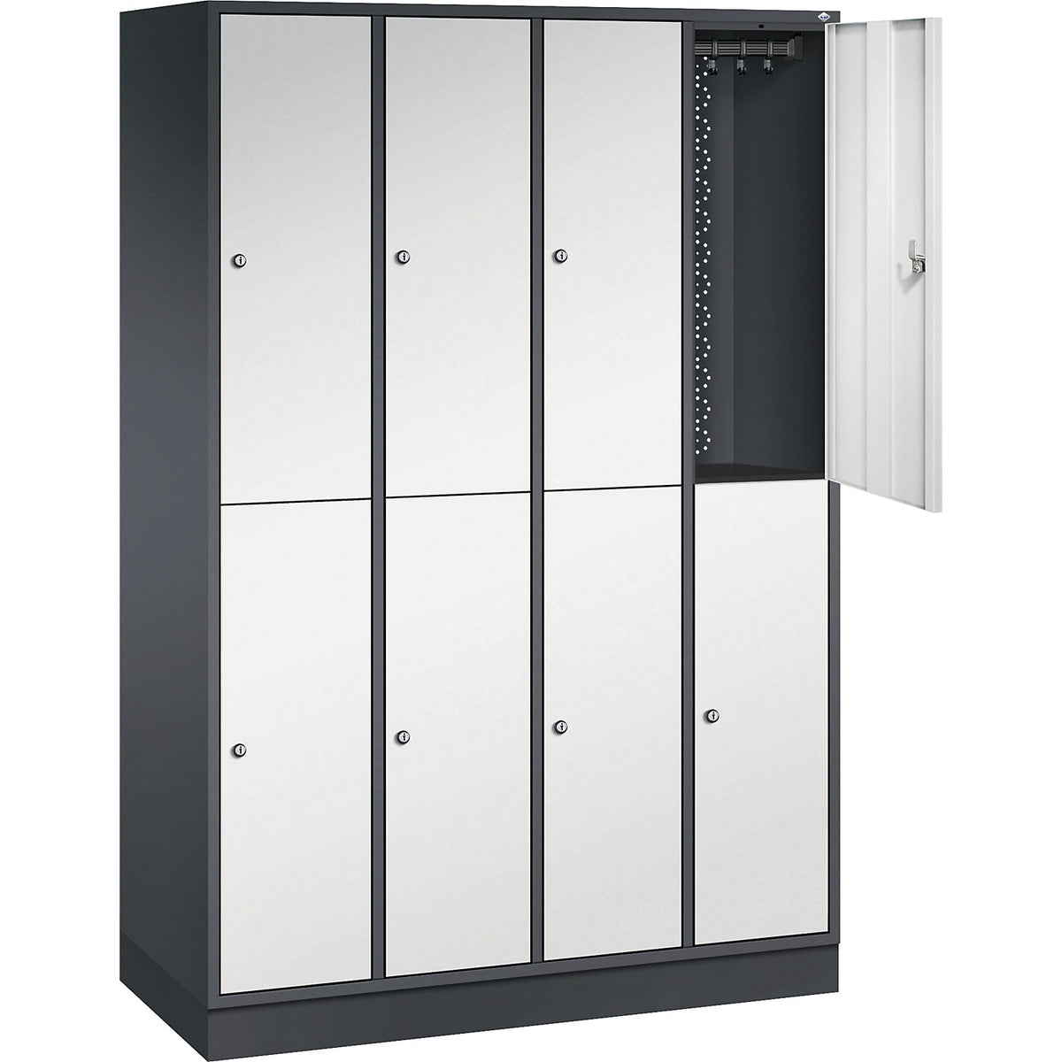 Intro double deck clothes lockers, 4 compartments, black grey / light grey, WxD 1220 x 500 mm.