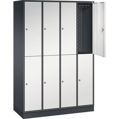 Intro double deck clothes lockers, 4 compartments, black grey / light grey, WxD 1220 x 500 mm.