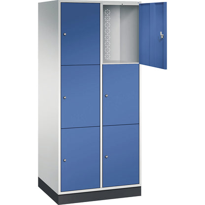 Intro 3-fold compartment locker, 2 compartments, light grey / gentian blue, WxD 820 x 600 mm.