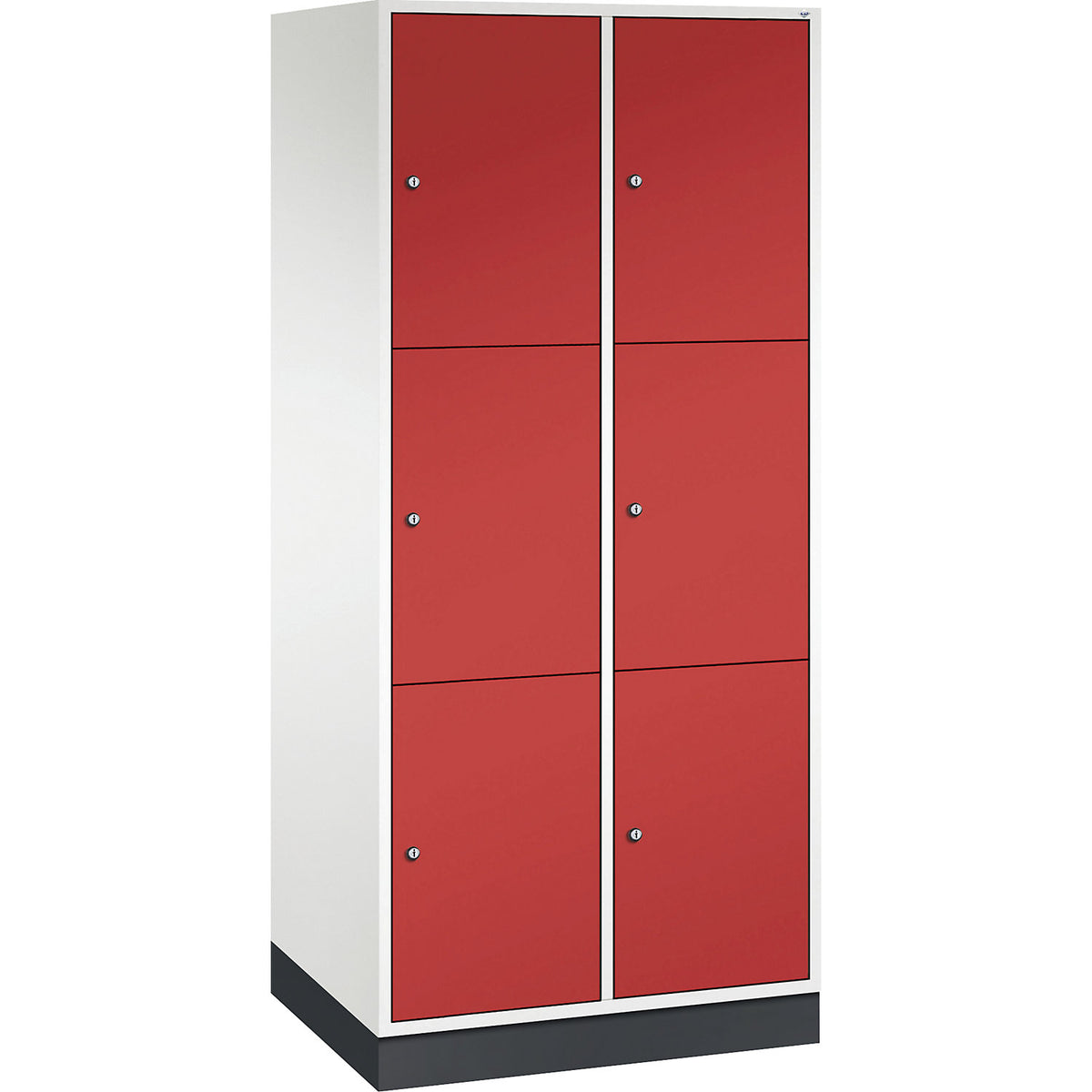 Intro 3-fold compartment locker, 2 compartments, pure white / flame red, WxD 820 x 600 mm.