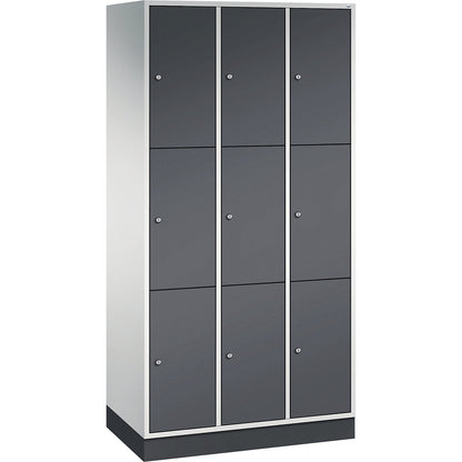 Intro 3-fold compartment locker, 3 compartments, light grey / black grey, WxD 920 x 500 mm.