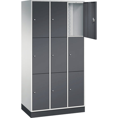 Intro 3-fold compartment locker, 3 compartments, light grey / black grey, WxD 920 x 500 mm.