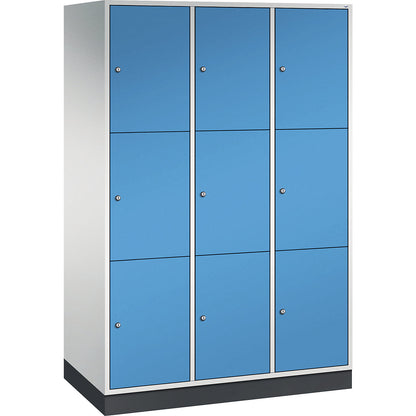 Intro 3-fold compartment locker, 3 compartments, light grey / light blue, WxD 1220 x 600 mm.