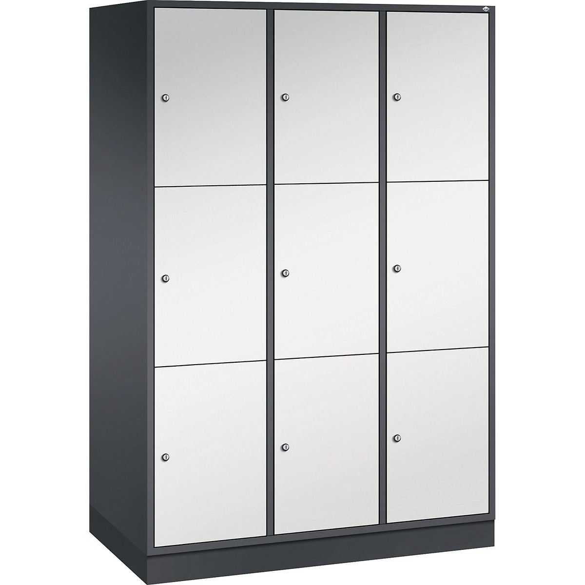 Intro 3-fold compartment locker, 3 compartments, black grey / light grey, WxD 1220 x 600 mm.
