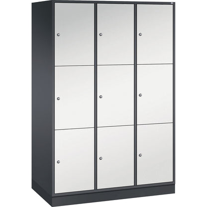 Intro 3-fold compartment locker, 3 compartments, black grey / light grey, WxD 1220 x 600 mm.
