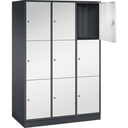 Intro 3-fold compartment locker, 3 compartments, black grey / light grey, WxD 1220 x 600 mm.