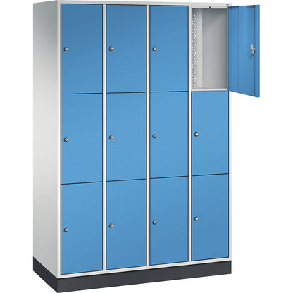 Intro 3-fold compartment locker, 4 compartments, light grey / light blue, WxD 1220 x 500 mm.