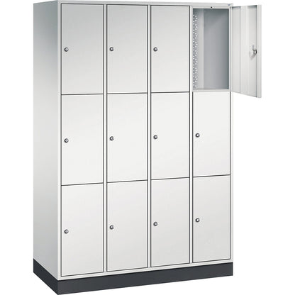 Intro 3-fold compartment locker, 4 compartments, light grey, WxD 1220 x 500 mm.