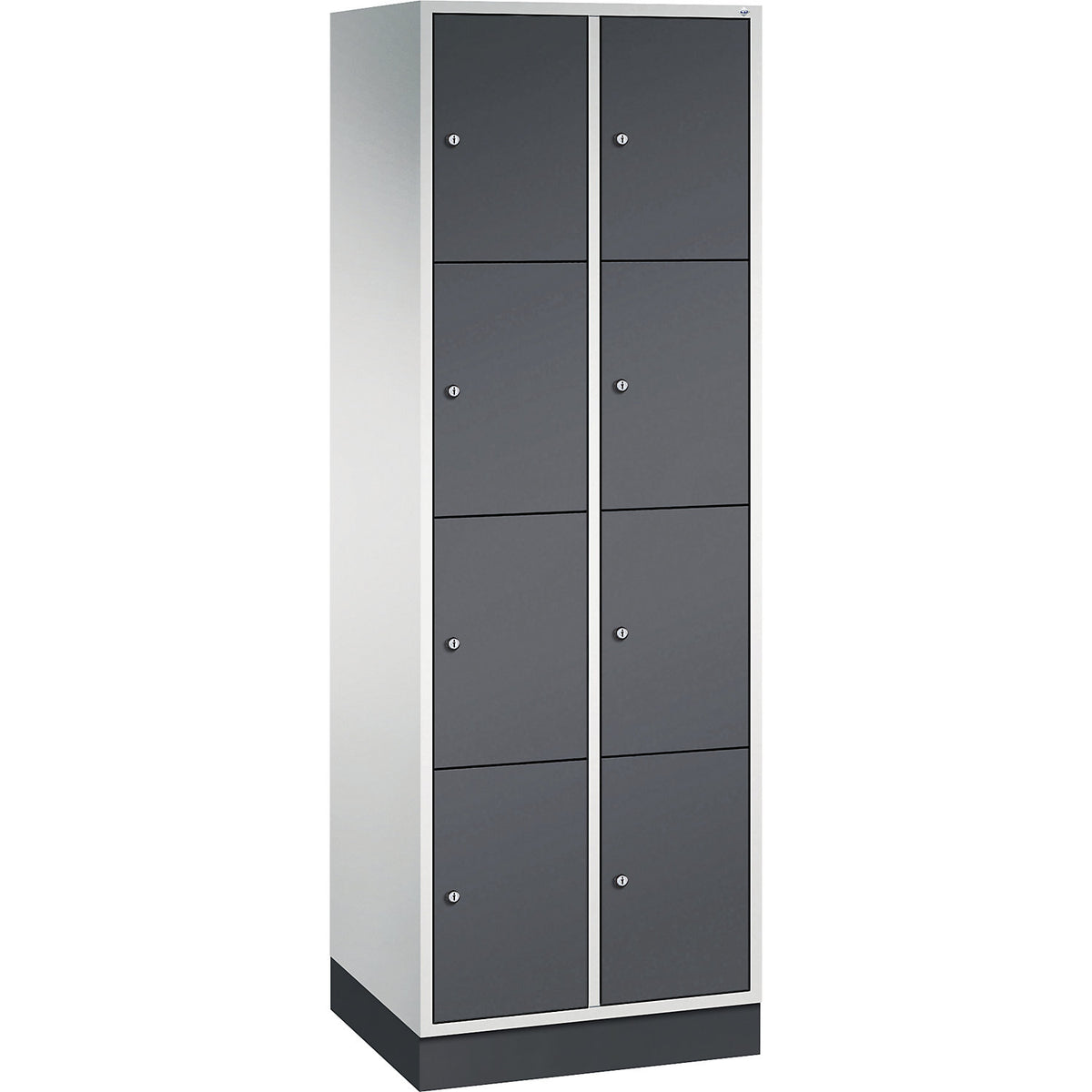 Intro 4-fold compartment locker, 2 compartments, light grey / black grey, WxD 620 x 500 mm.