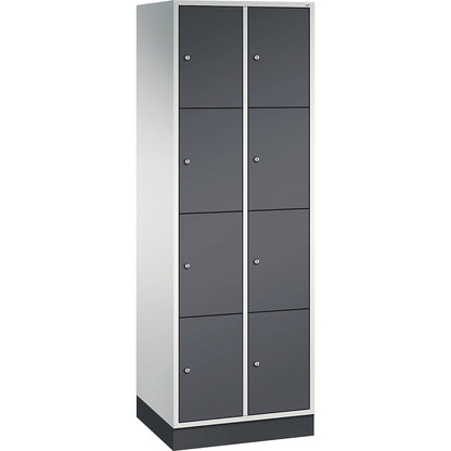 Intro 4-fold compartment locker, 2 compartments, light grey / black grey, WxD 620 x 500 mm.