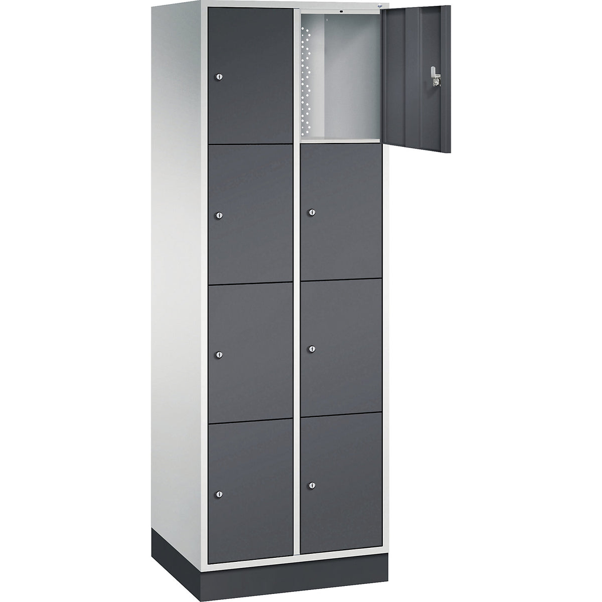 Intro 4-fold compartment locker, 2 compartments, light grey / black grey, WxD 620 x 500 mm.