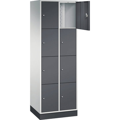 Intro 4-fold compartment locker, 2 compartments, light grey / black grey, WxD 620 x 500 mm.