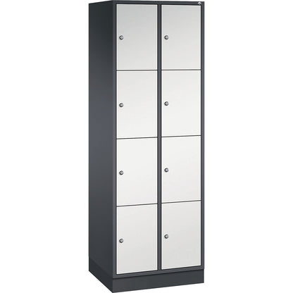 Intro 4-fold compartment locker, 2 compartments, black grey / light grey, WxD 620 x 500 mm.