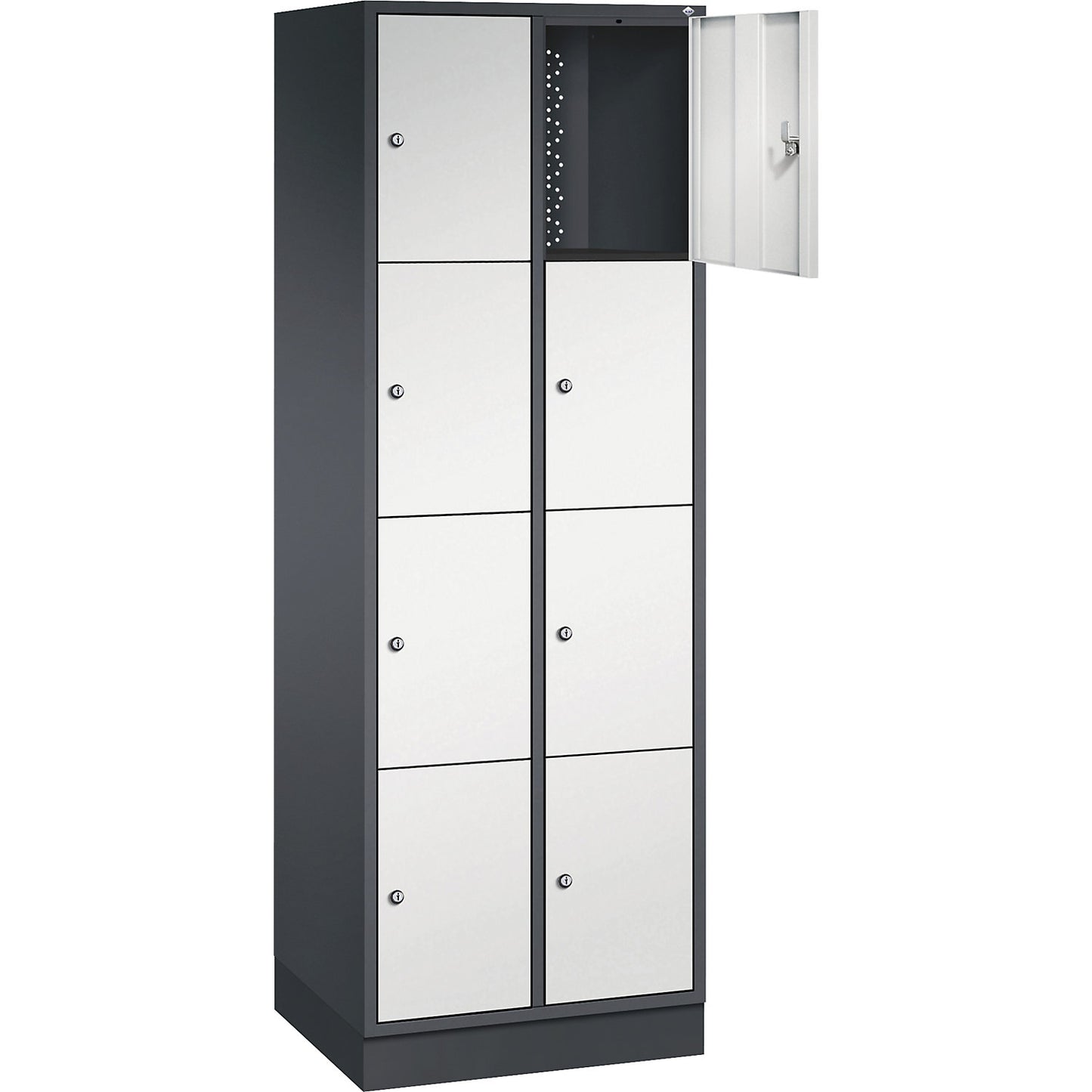 Intro 4-fold compartment locker, 2 compartments, black grey / light grey, WxD 620 x 500 mm.