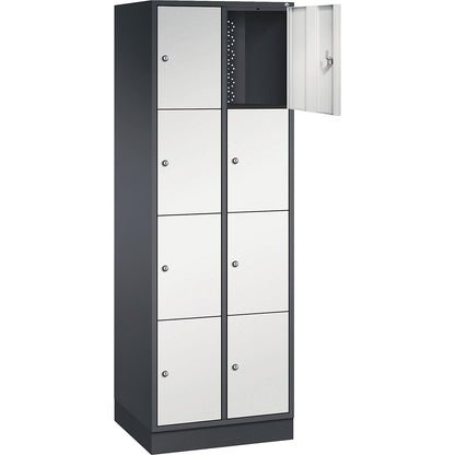 Intro 4-fold compartment locker, 2 compartments, black grey / light grey, WxD 620 x 500 mm.