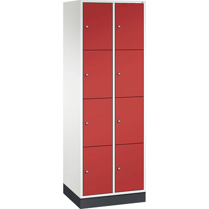 Intro 4-fold compartment locker, 2 compartments, pure white / flame red, WxD 620 x 500 mm.