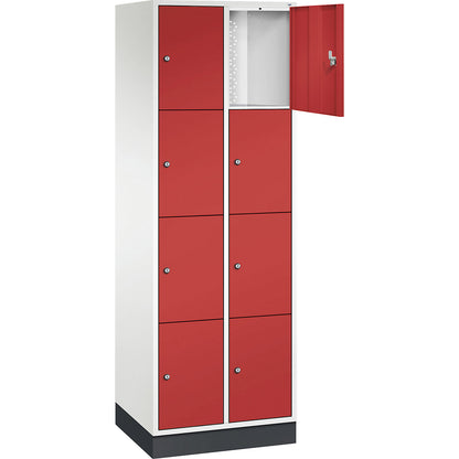 Intro 4-fold compartment locker, 2 compartments, pure white / flame red, WxD 620 x 500 mm.