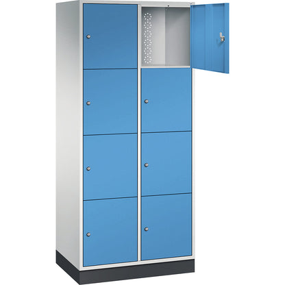 Intro 4-fold compartment locker, 2 compartments, light grey / light blue, WxD 820 x 500 mm.
