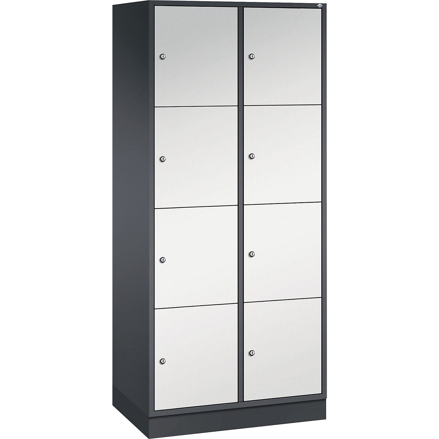 Intro 4-fold compartment locker, 2 compartments, black grey / light grey, WxD 820 x 500 mm.