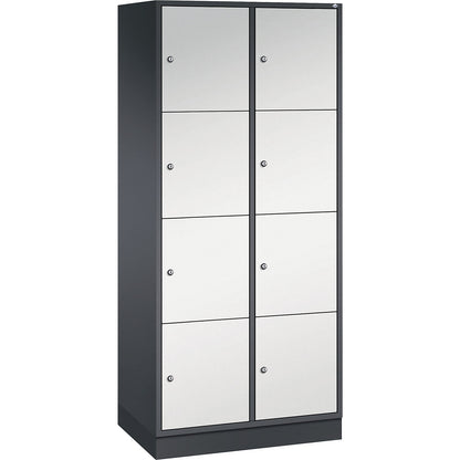 Intro 4-fold compartment locker, 2 compartments, black grey / light grey, WxD 820 x 500 mm.