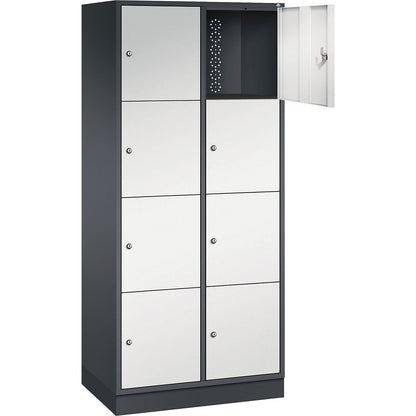 Intro 4-fold compartment locker, 2 compartments, black grey / light grey, WxD 820 x 500 mm.