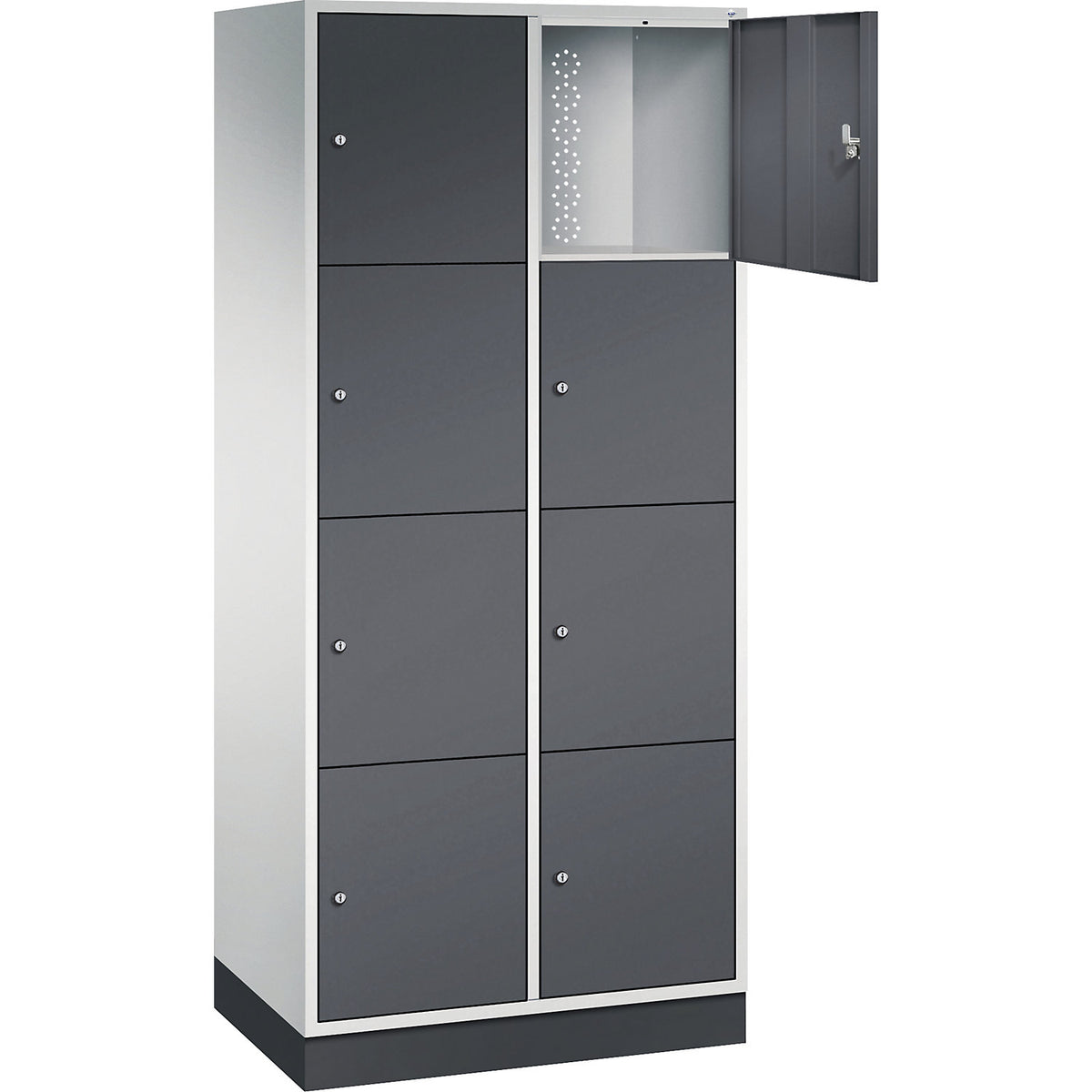 Intro 4-fold compartment locker, 2 compartments, light grey / black grey, WxD 820 x 500 mm.